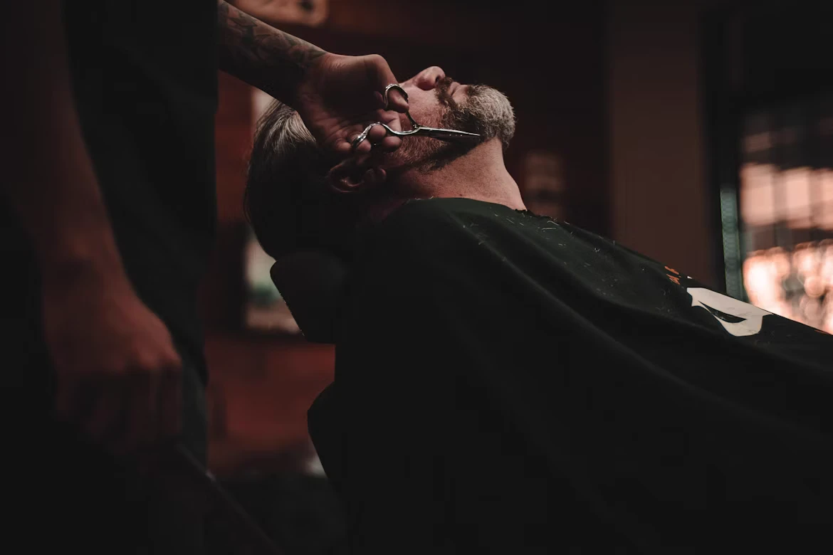 Beard trim in progress at A-Z Barbers Cathays